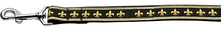 Black and Gold Fleur de Lis Nylon Dog Leash 3/8 inch wide 4ft Long